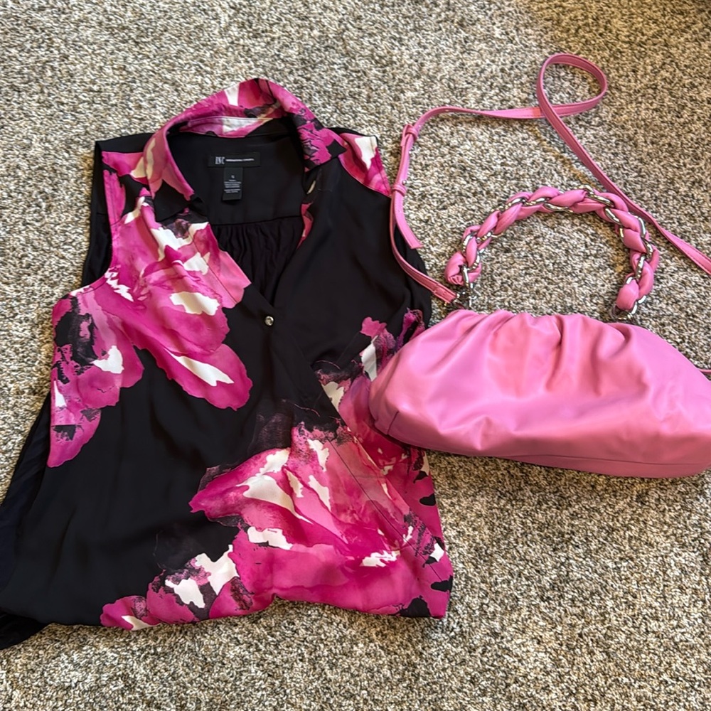 INC Floral Top size small and matching INC purse.